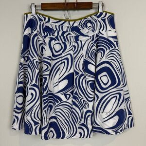 CAbi Lombard Blue White Graphic Print Pleated A-Line Skirt 12